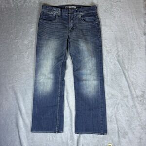BKE Buckle Jean Jake Straight Leg Men 32 Dark Wash Thick Stitch Blue Denim